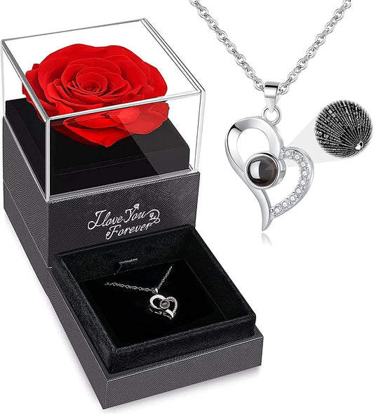 Preserved Rose with "I Love You" Necklace